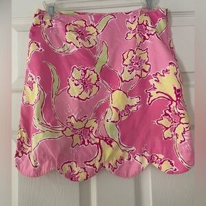 Lilly Pulitzer Pink Floral Print Skirt w/ Scalloped Hem Sz 0